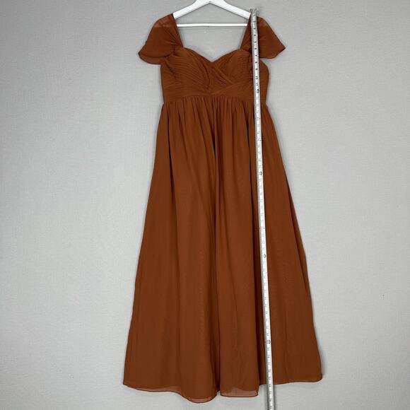 Revelry Kennedy Chiffon Convertible Dress Womens 14 Rust Off Shoulder Bridesmaid - Picture 11 of 14